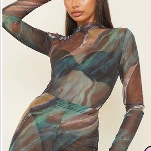 Two Piece Mesh Set - high waist flare bottoms and bodysuit